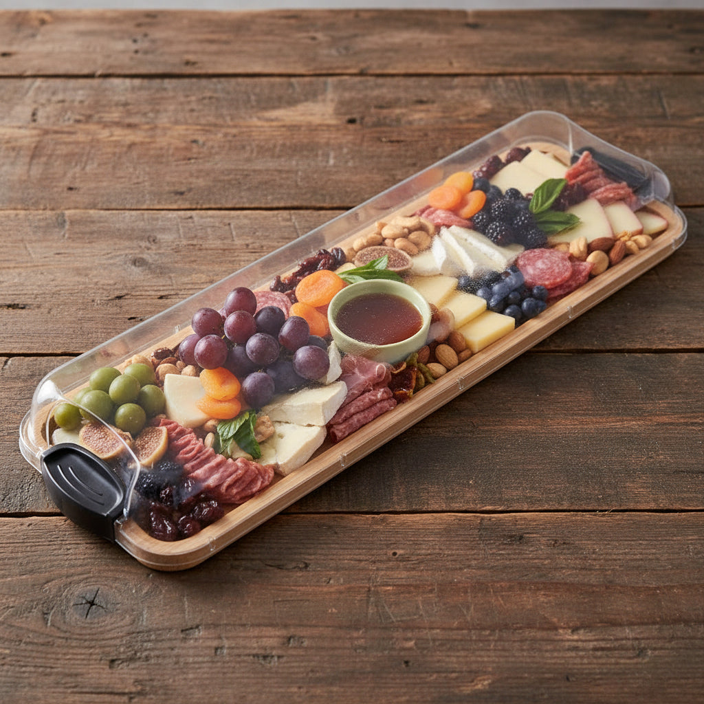 Schneidebrett und Servierbrett aus Bambus für Charcuterie mit Deckel mit Verschluss
