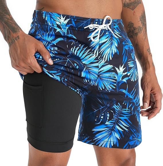 Schnelltrocknende Badeshorts mit Kompressions-Innenhose für Herren