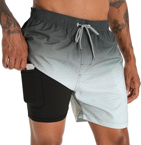 Schnelltrocknende Badeshorts mit Kompressions-Innenhose für Herren