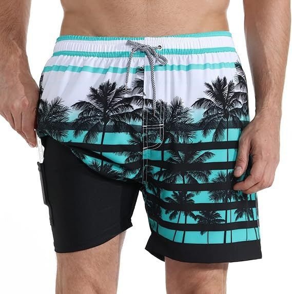 Schnelltrocknende Badeshorts mit Kompressions-Innenhose für Herren