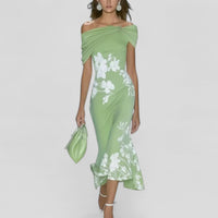 Schulterfreies Midikleid mit Blumenmuster für Damen