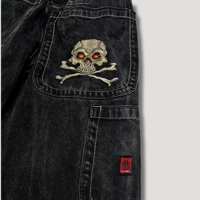 Schwarze Baggy-Jeans mit hohem Bund
