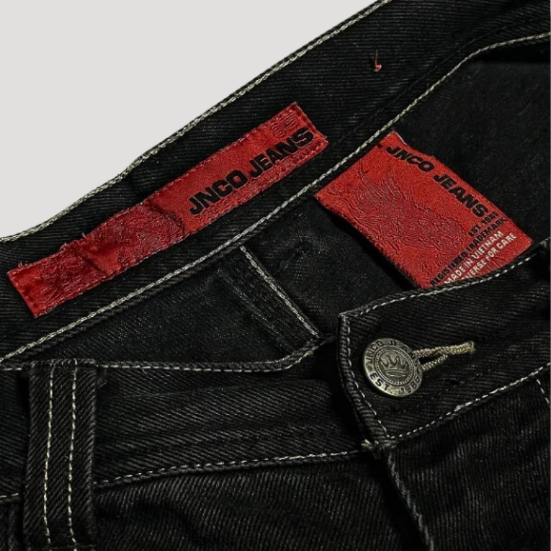 Schwarze Baggy-Jeans mit hohem Bund