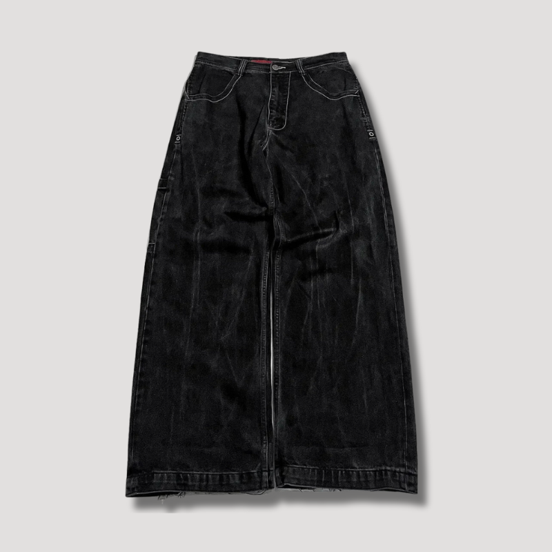 Schwarze Baggy-Jeans mit hohem Bund