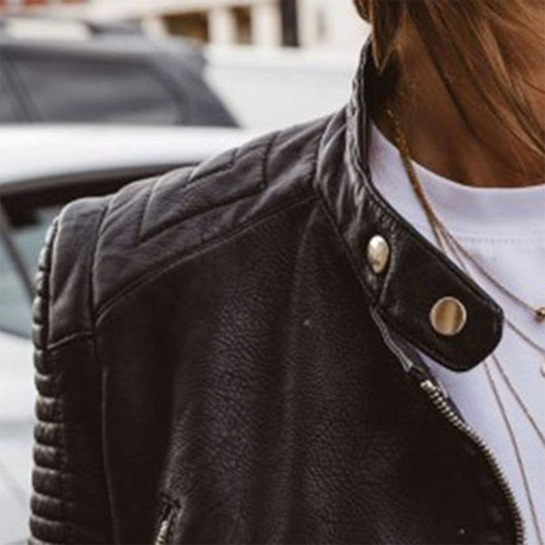 Schwarze Lederjacke für Damen