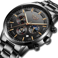 Schwarze Militär-Armbanduhr mit Stahlband