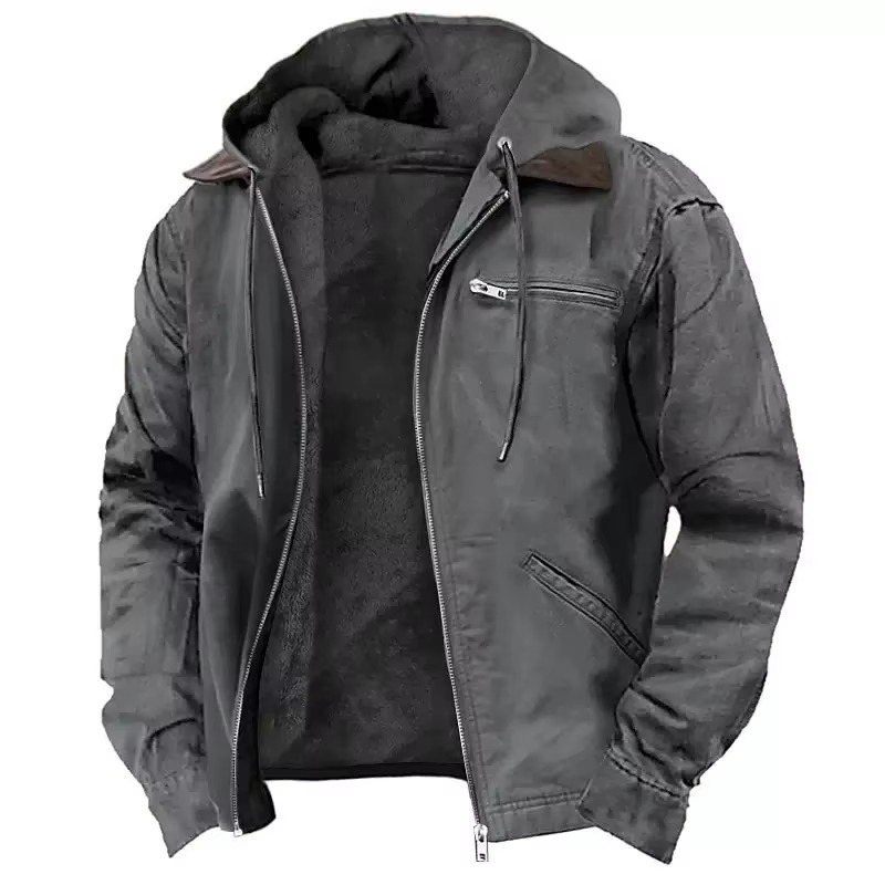 Schwere Arbeitsjacke mit Kapuze für Herren – warm, strapazierfähig und mit entspannter Passform für Herbst und Winter