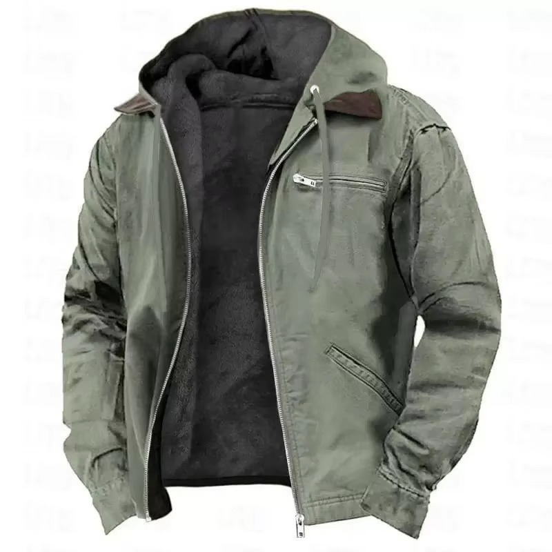 Schwere Arbeitsjacke mit Kapuze für Herren – warm, strapazierfähig und mit entspannter Passform für Herbst und Winter