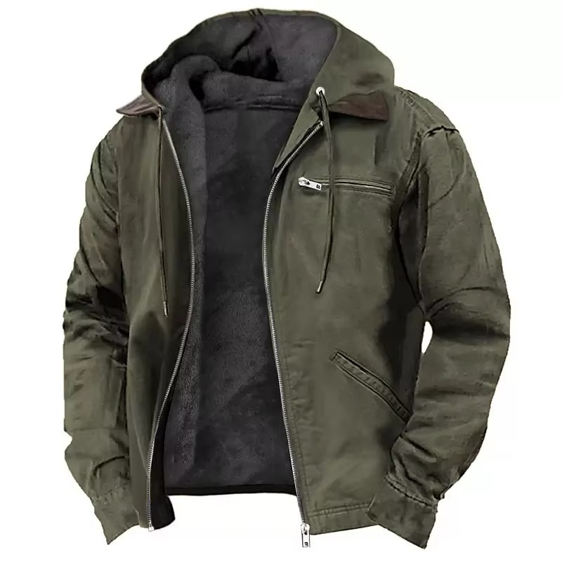 Schwere Arbeitsjacke mit Kapuze für Herren – warm, strapazierfähig und mit entspannter Passform für Herbst und Winter