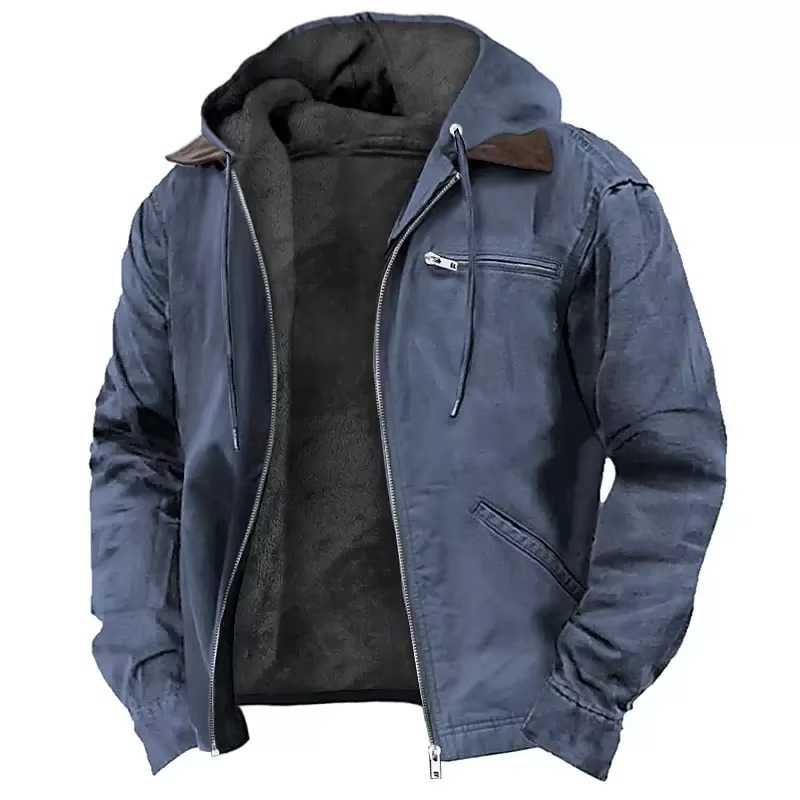 Schwere Arbeitsjacke mit Kapuze für Herren – warm, strapazierfähig und mit entspannter Passform für Herbst und Winter