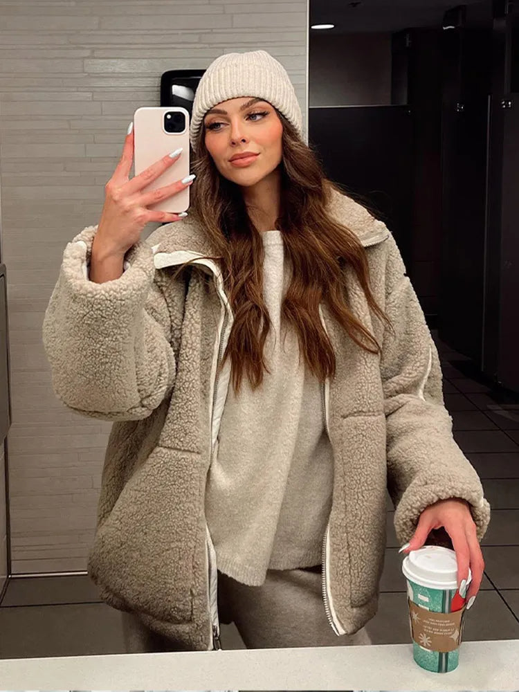 Sherpa-Winter-Teddyjacke für Damen