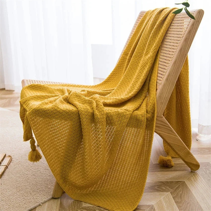 Skandinavische Plaid-Tagesdecke aus Bambus