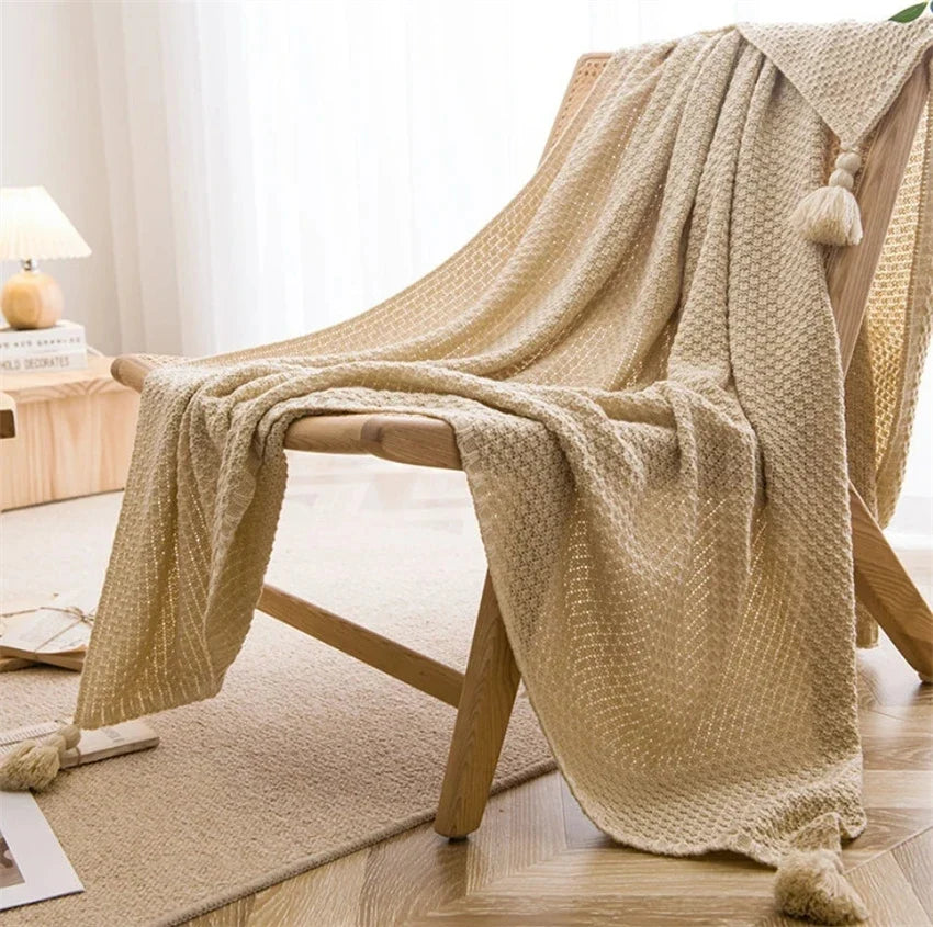 Skandinavische Plaid-Tagesdecke aus Bambus