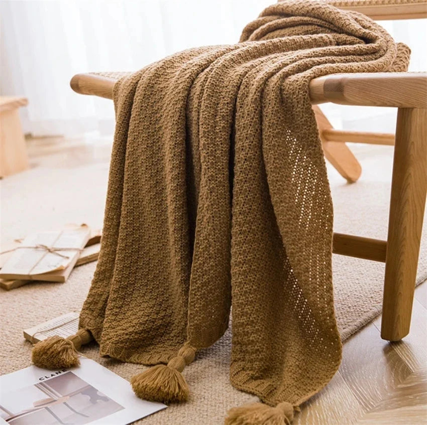 Skandinavische Plaid-Tagesdecke aus Bambus