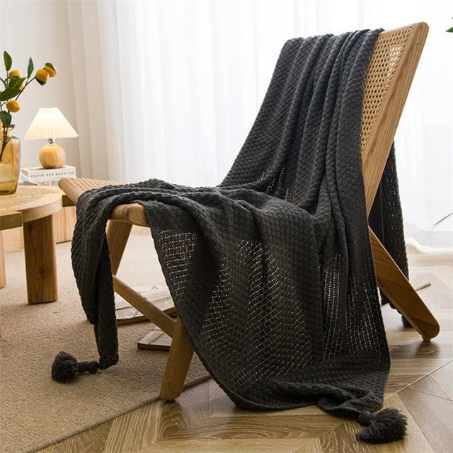 Skandinavische Plaid-Tagesdecke aus Bambus