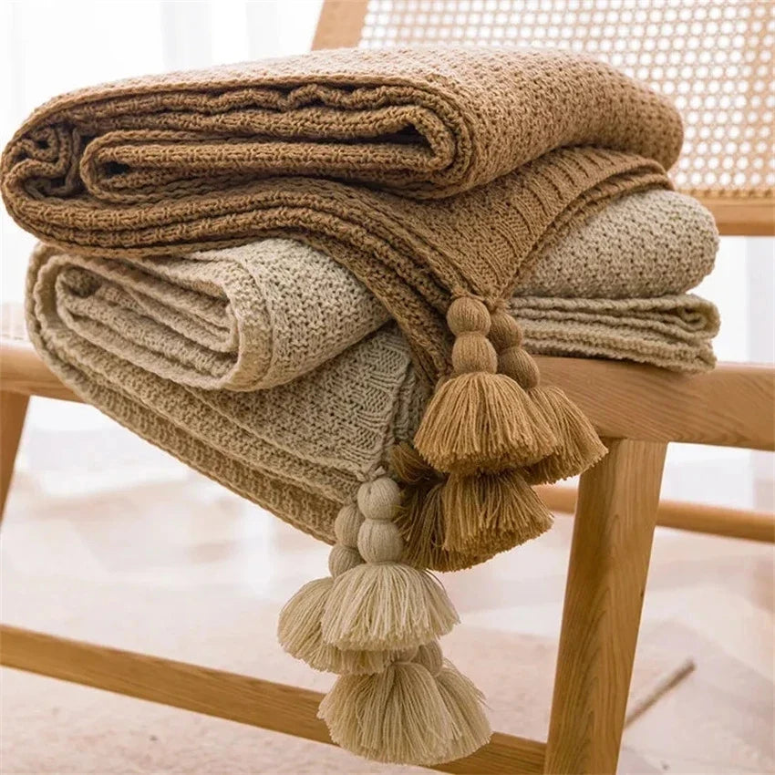 Skandinavische Plaid-Tagesdecke aus Bambus