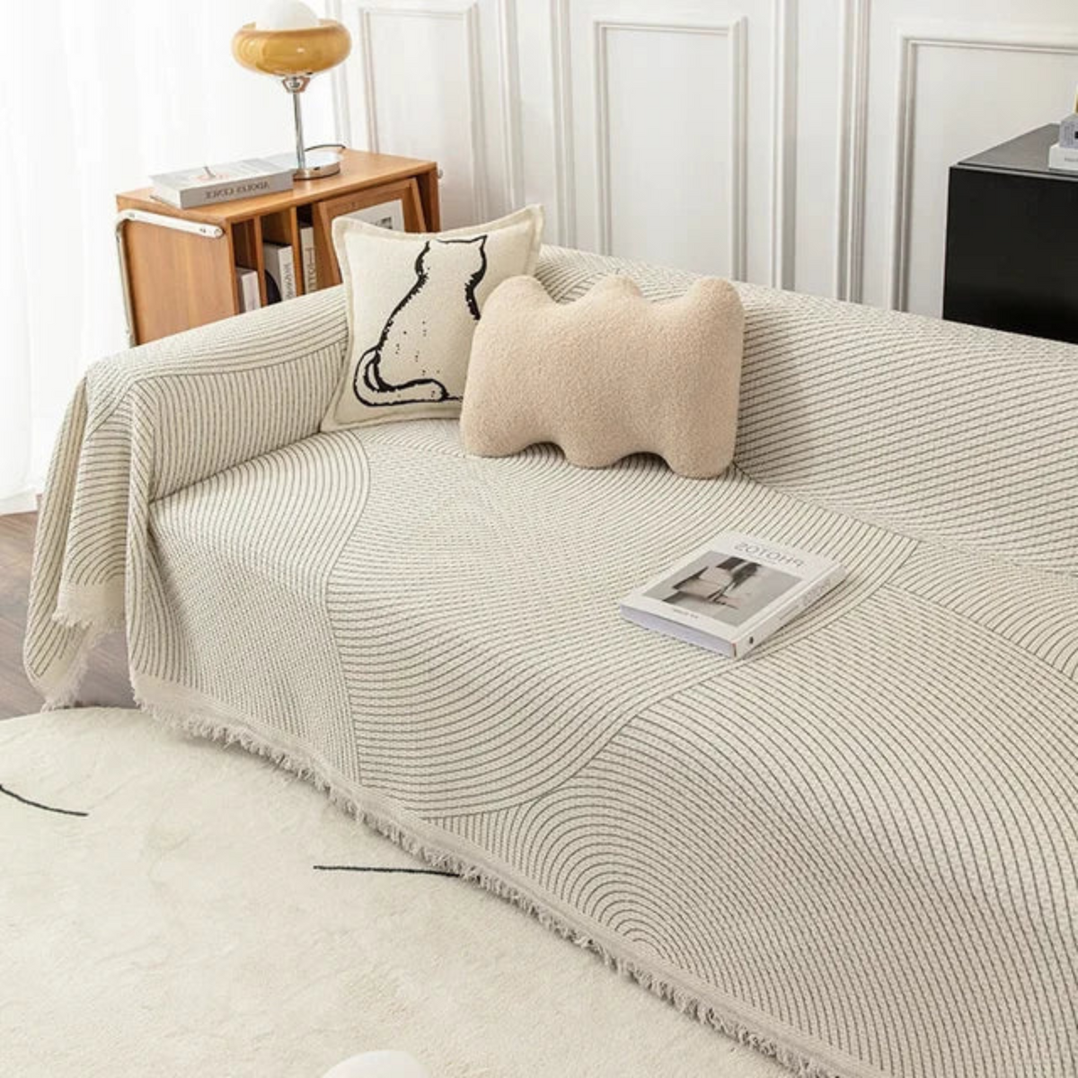 Skandinavische Sofa-Überwurfdecke mit Fransenrand