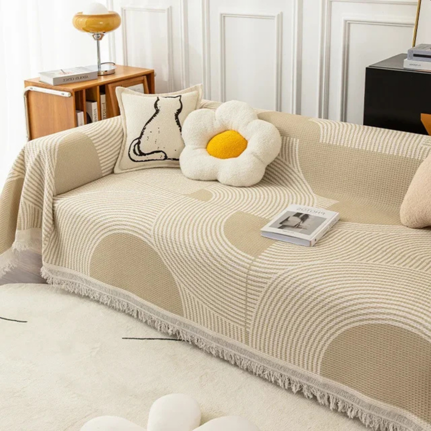 Skandinavische Sofa-Überwurfdecke mit Fransenrand
