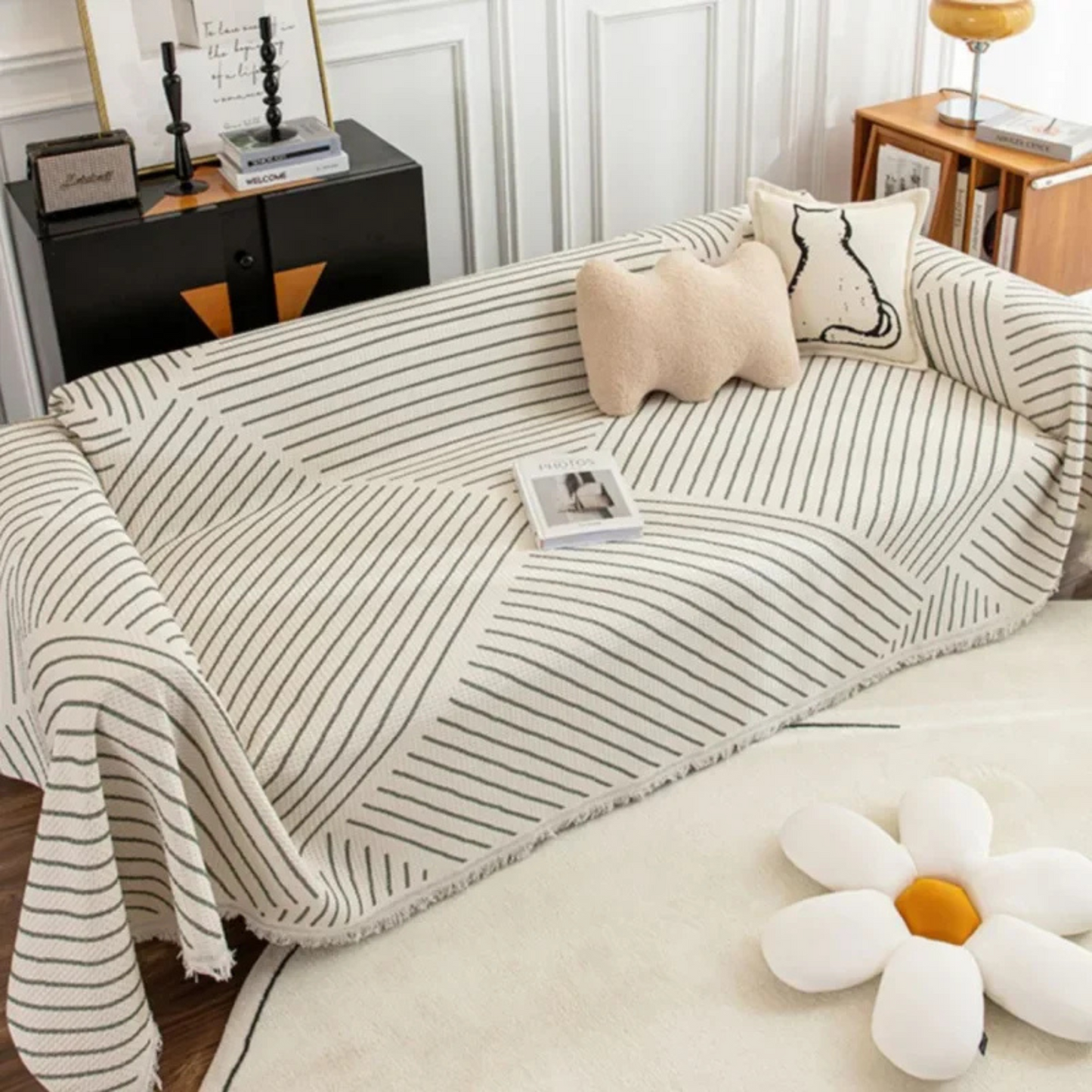 Skandinavische Sofa-Überwurfdecke mit Fransenrand