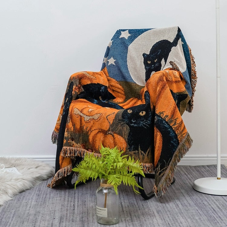 Sofaüberwurf im Vintage-Stil mit Kürbis-Motiv