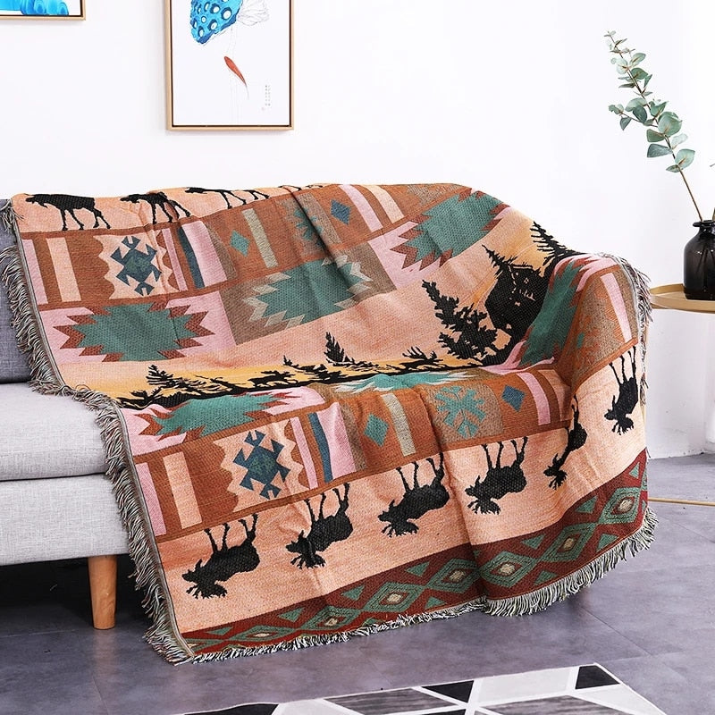Sofaüberwurf im Vintage-Stil mit Kürbis-Motiv