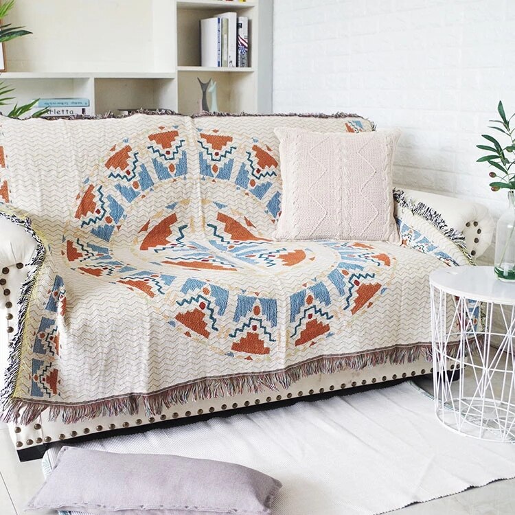 Sofaüberwurf im Vintage-Stil mit Kürbis-Motiv
