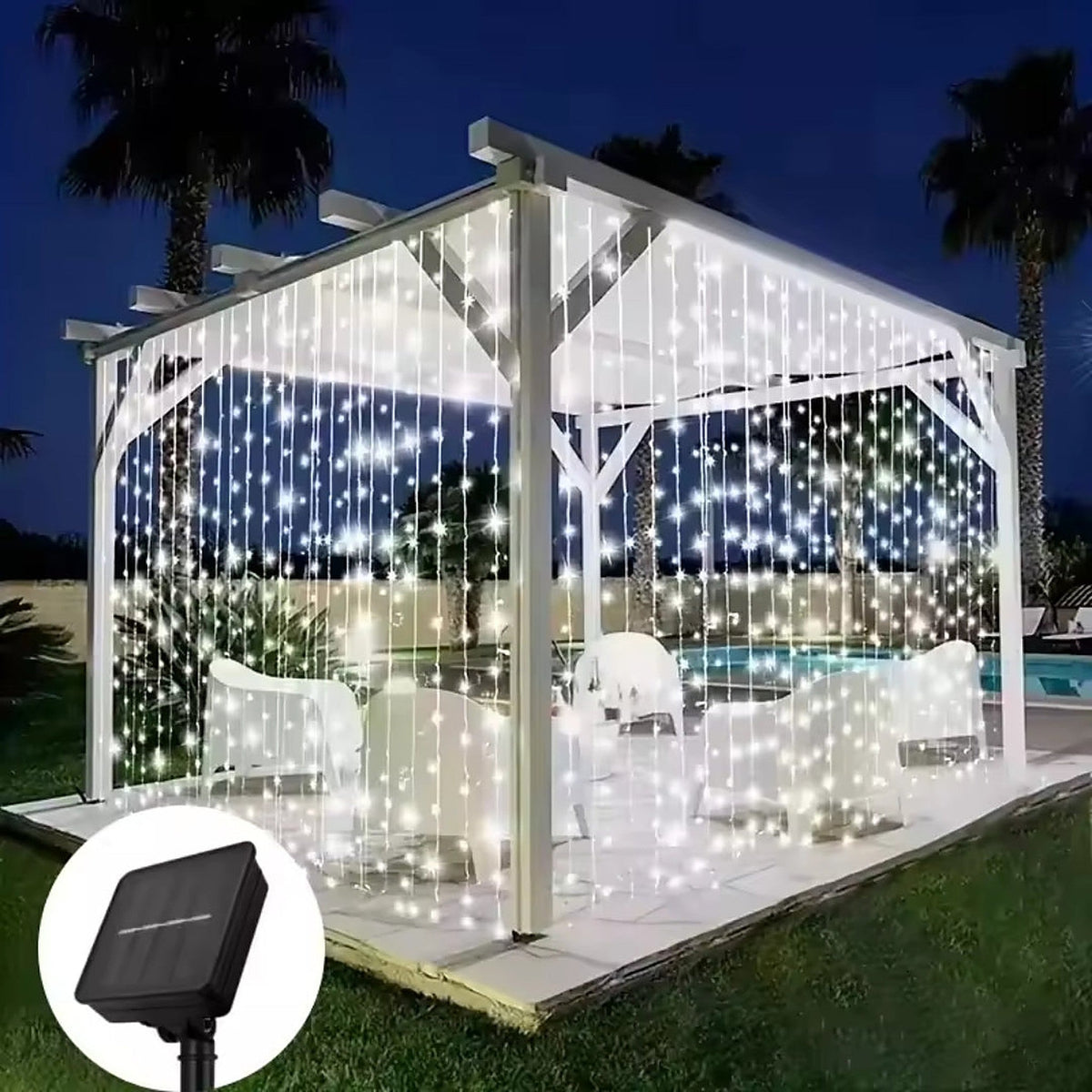 Solar-Lichtervorhang – wasserdichte Weihnachtsbeleuchtung für außen mit 8 Leuchtmodi
