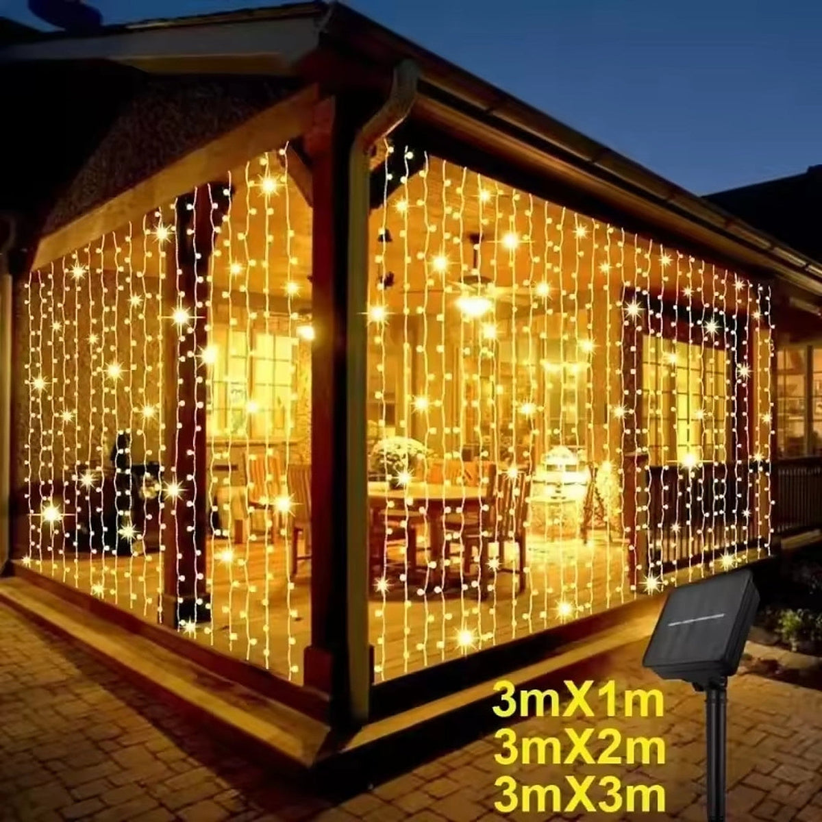 Solar-Lichtervorhang – wasserdichte Weihnachtsbeleuchtung für außen mit 8 Leuchtmodi