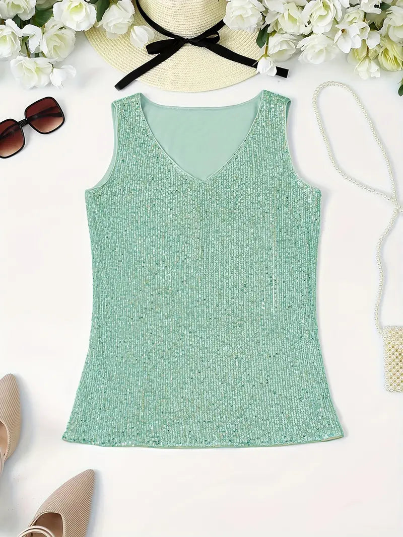 Sommertop mit Pailletten und V-Ausschnitt für den Party-Look