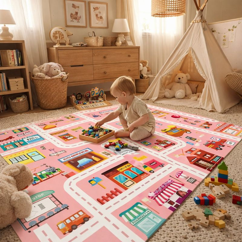 Spielmatte aus Flanell mit Straßenmotiv fürs Kinderzimmer