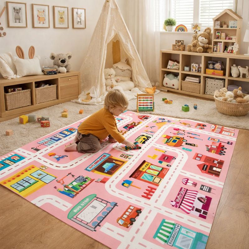 Spielmatte aus Flanell mit Straßenmotiv fürs Kinderzimmer