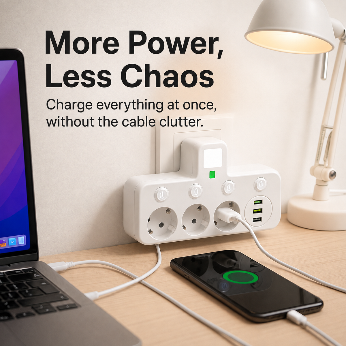 Steckdosenleiste mit 3 Steckdosen | Mehrfachsteckdose mit USB | Wandstecker-Adapter