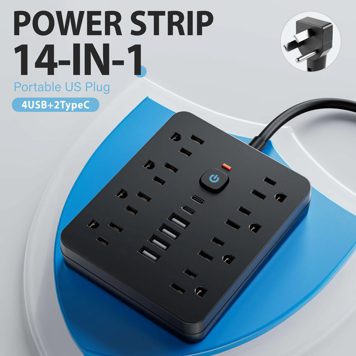 Steckdosenleiste mit Überspannungsschutz – 8 AC-Steckdosen & 4 USB-Anschlüsse