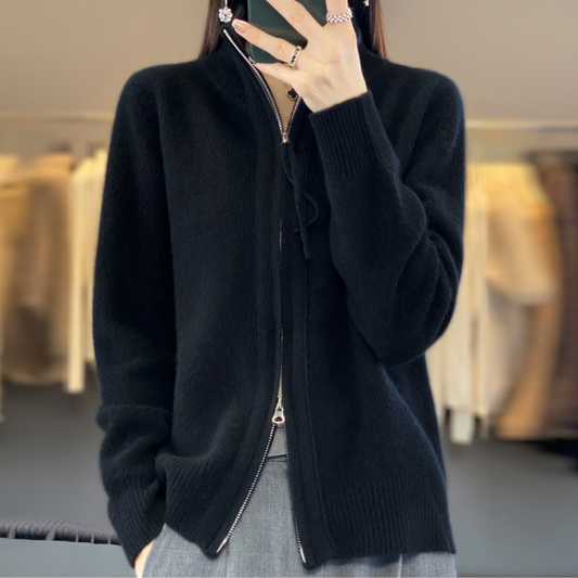 Strickjacke aus Wolle und Kaschmir mit Reißverschluss