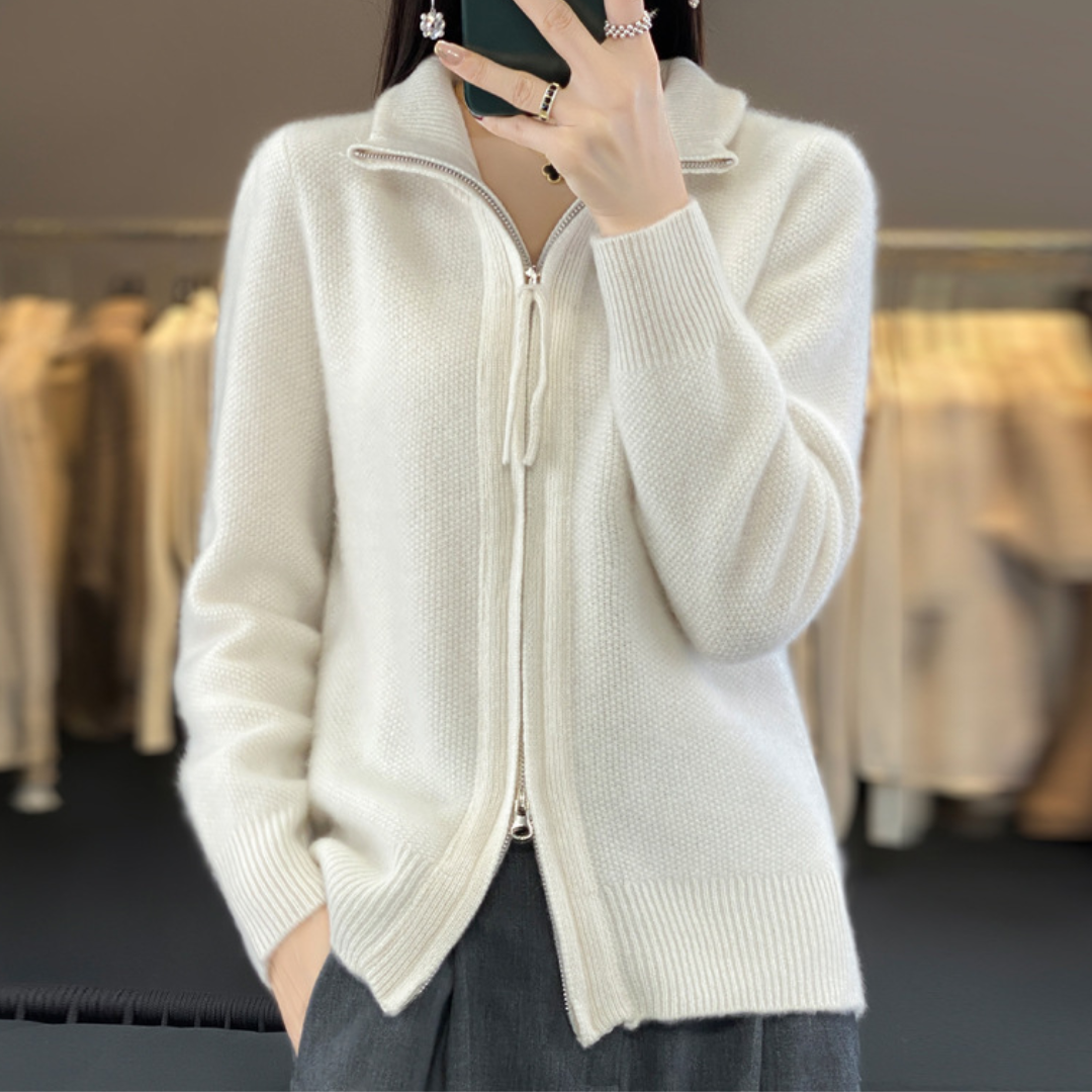 Strickjacke aus Wolle und Kaschmir mit Reißverschluss