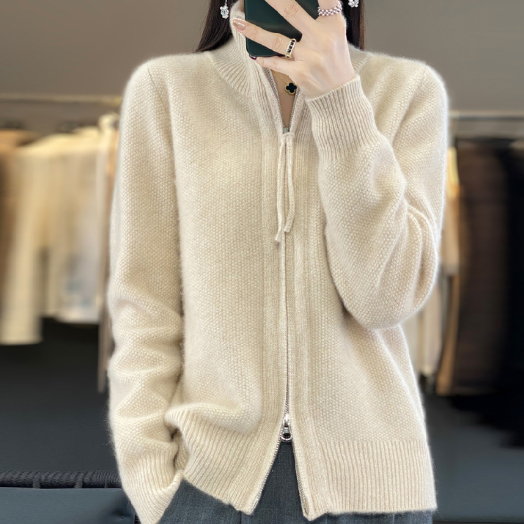 Strickjacke aus Wolle und Kaschmir mit Reißverschluss