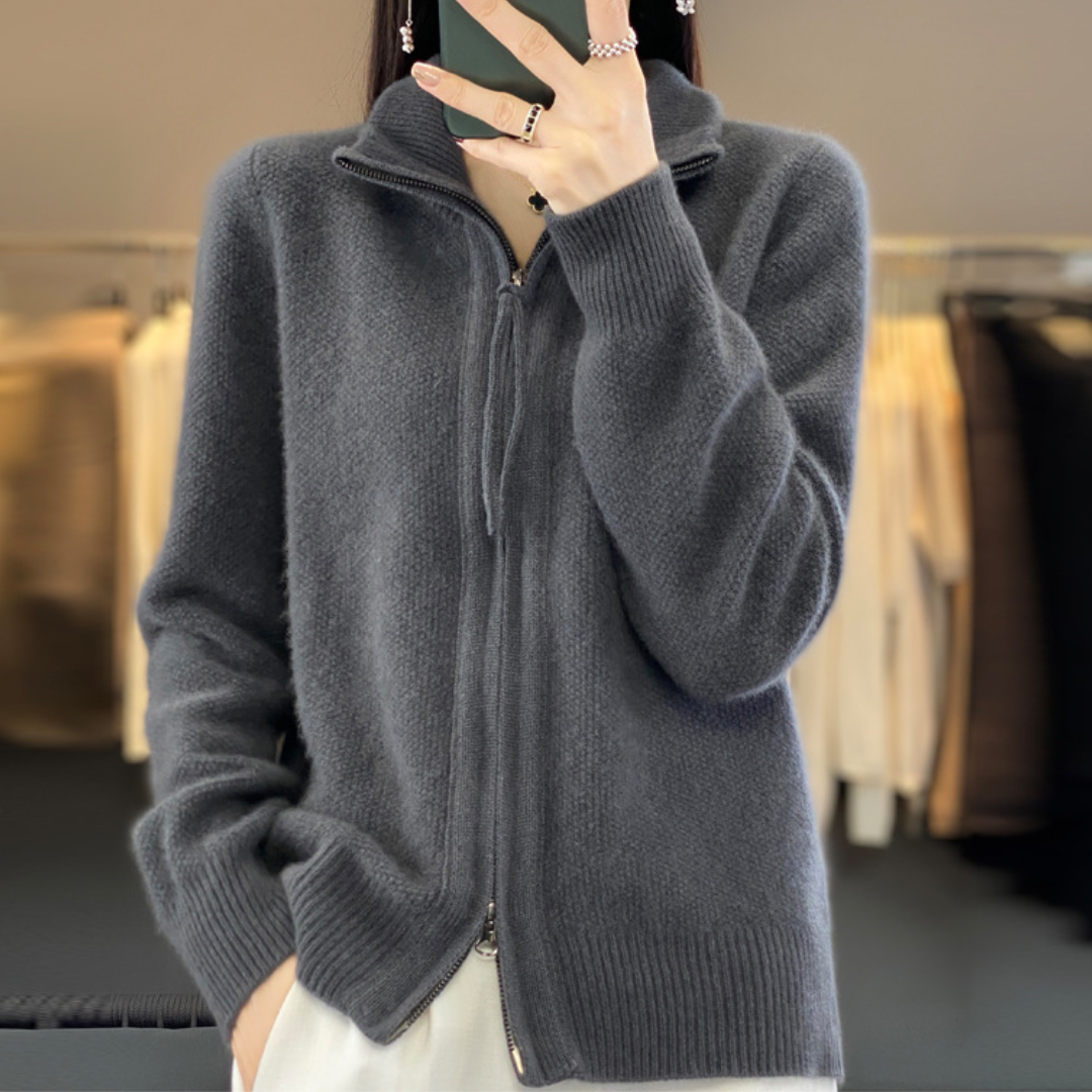 Strickjacke aus Wolle und Kaschmir mit Reißverschluss
