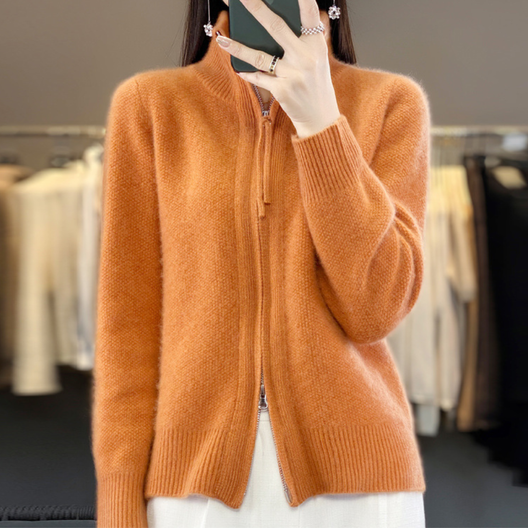 Strickjacke aus Wolle und Kaschmir mit Reißverschluss