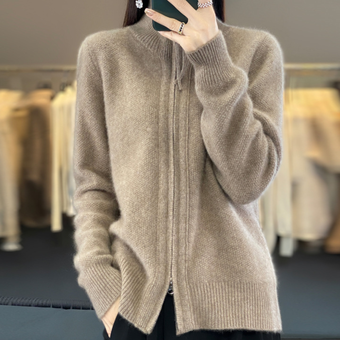 Strickjacke aus Wolle und Kaschmir mit Reißverschluss