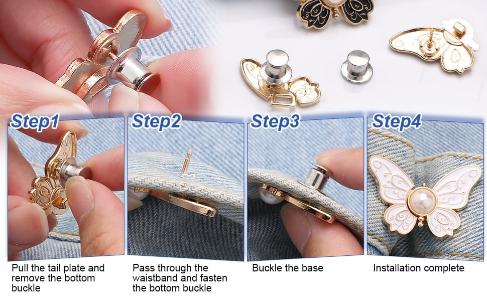 Taillenverenger-Clips für Jeans in Schmetterlingsform mit Perle und Stecknadel ohne Nähen