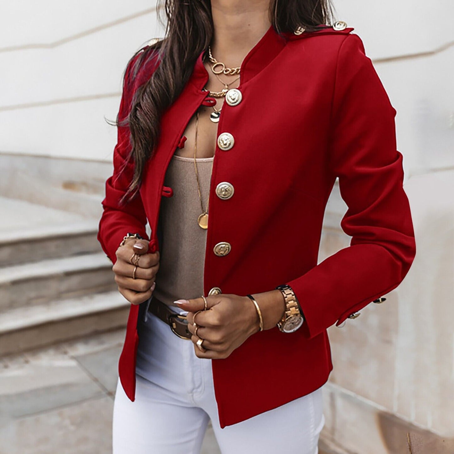 Taillierte Damen-Blazerjacke mit Knöpfen vorne