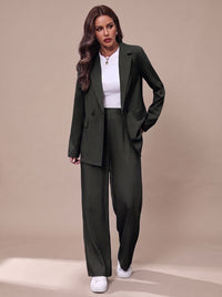 Taillierter Damen-Hosenanzug mit zweireihigem Blazer und weitem Bein