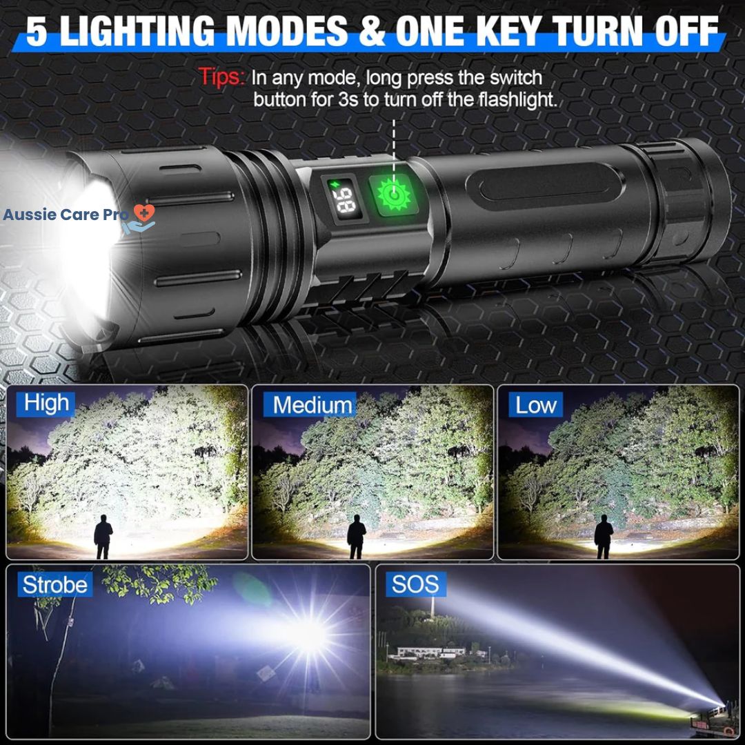 Taktische LED-Taschenlampe – Aufladbar mit 100.000 Lumen