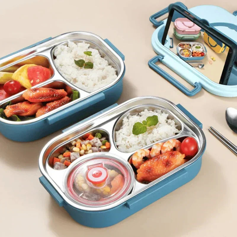 Thermo-Lunchbox aus Edelstahl zum Warm- oder Kalthalten von Speisen mit auslaufsicheren Fächern