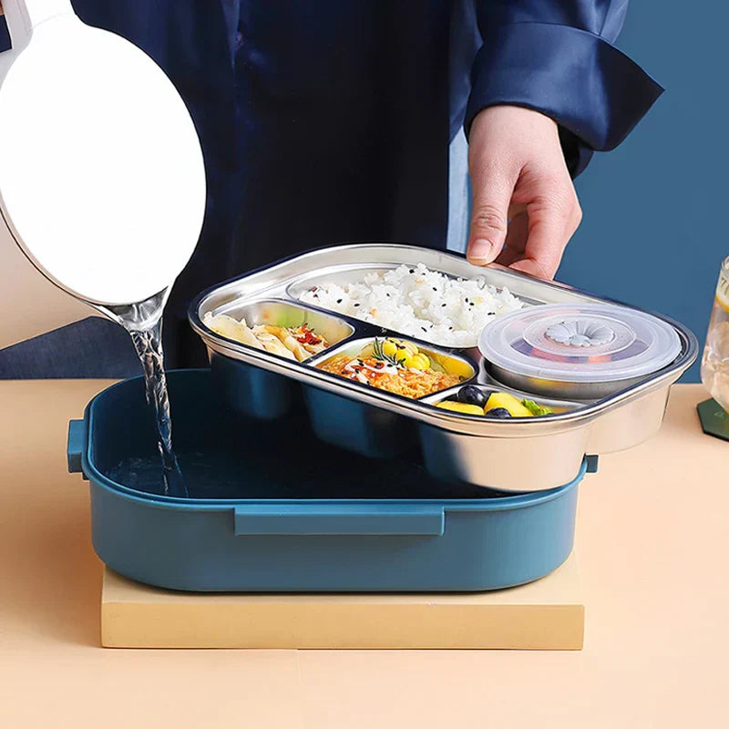 Thermo-Lunchbox aus Edelstahl zum Warm- oder Kalthalten von Speisen mit auslaufsicheren Fächern
