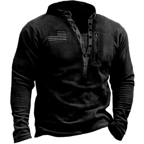 Thermo-Nanofleece-Henley-Pullover für Herren mit Reißverschluss-Brusttasche und Camouflage-Details