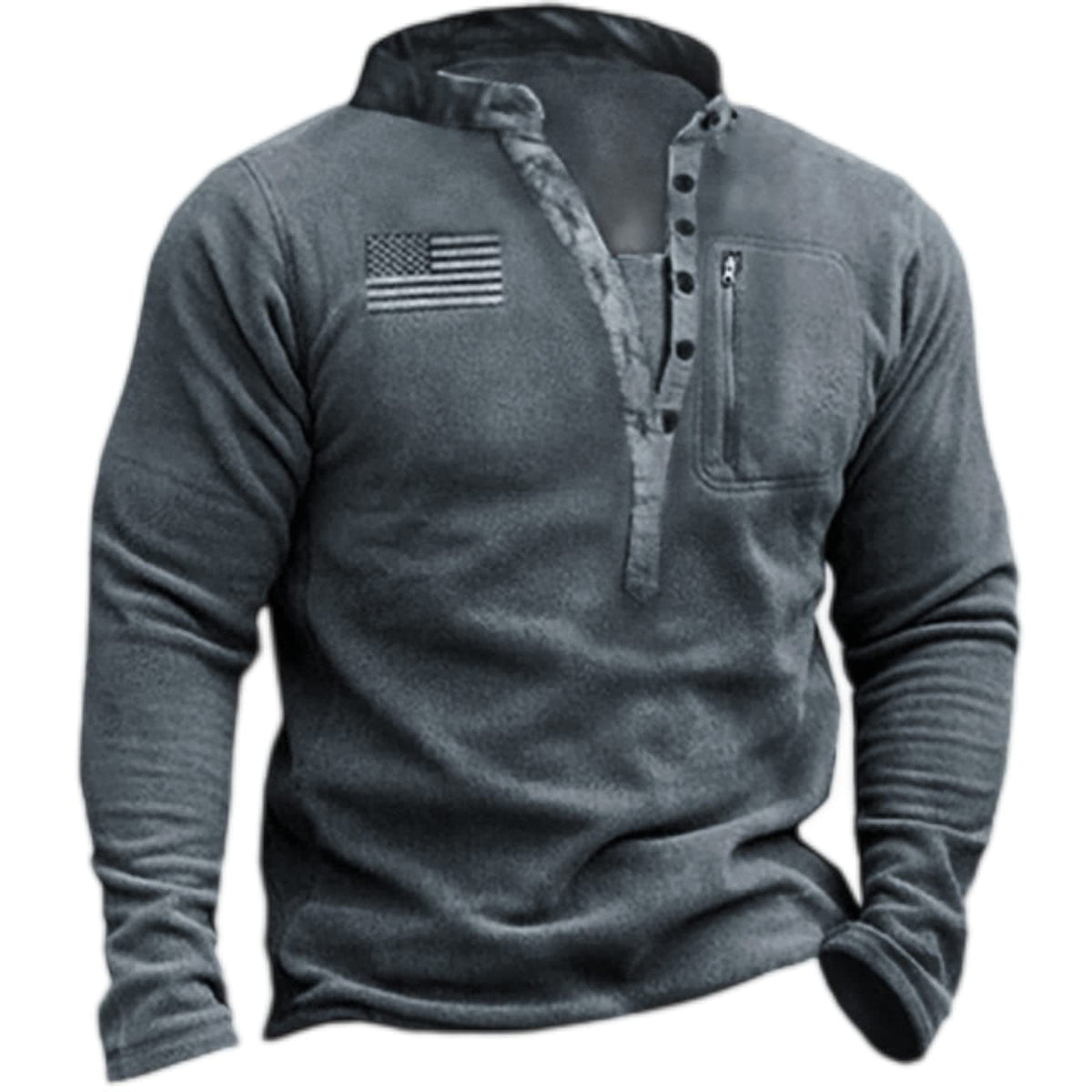 Thermo-Nanofleece-Henley-Pullover für Herren mit Reißverschluss-Brusttasche und Camouflage-Details