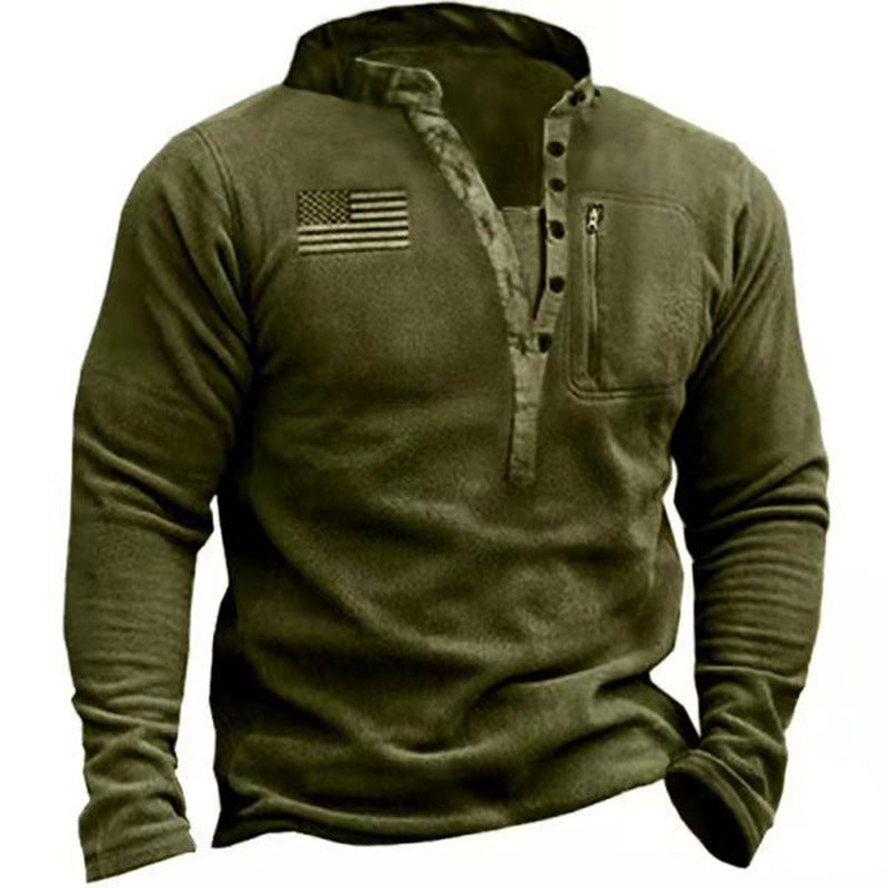 Thermo-Nanofleece-Henley-Pullover für Herren mit Reißverschluss-Brusttasche und Camouflage-Details