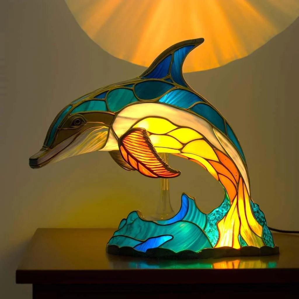 Tier-Tischlampe aus Buntglas – Kunstvolle LED-Akzentleuchte mit Mosaikdesign