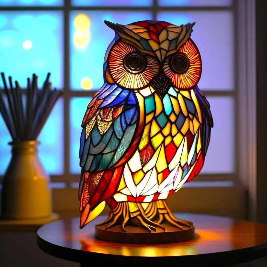 Tier-Tischlampe aus Buntglas – Kunstvolle LED-Akzentleuchte mit Mosaikdesign